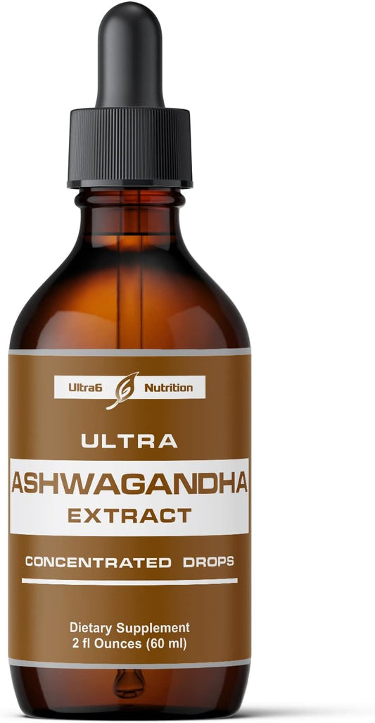 Organic Ashwagandha Liquid Drops with Rhodiola Rosea - Mood & Energy Supplement for Men & Women by Ultra6 Nutrition