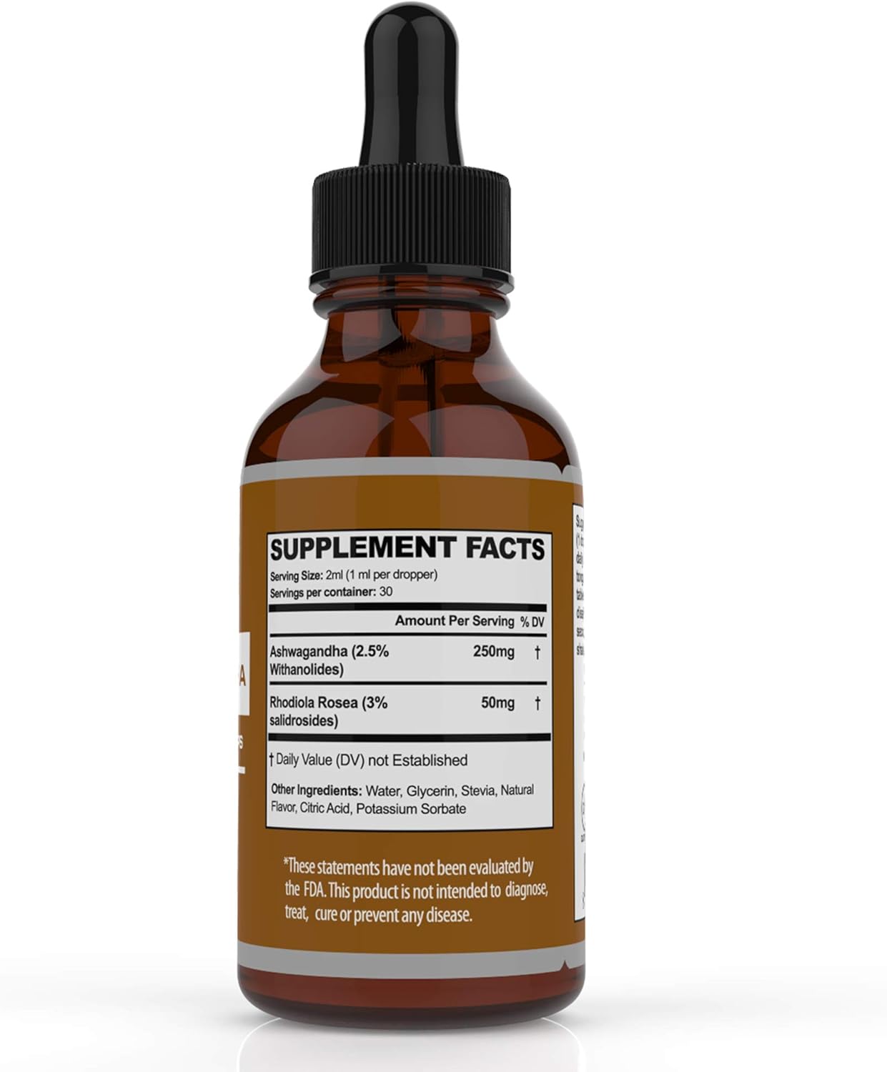 Organic Ashwagandha Liquid Drops with Rhodiola Rosea - Mood & Energy Supplement for Men & Women by Ultra6 Nutrition