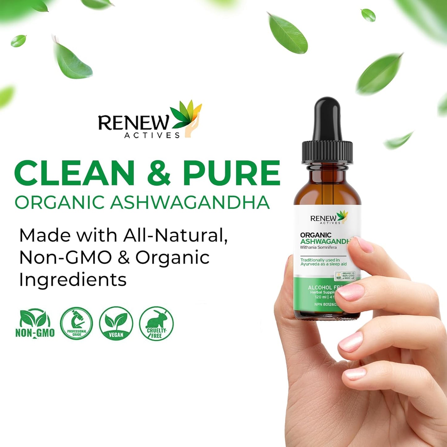 Organic Ashwagandha Liquid for Cognitive Function, Energy, Stress Reduction - 120 ml Formula for Memory, Sleep, Immune Health & Clarity