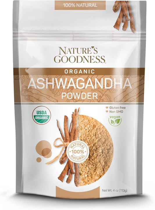 Organic Ashwagandha Powder - 22 Servings (4 oz) - Superfood Supplement from Nature's Goodness