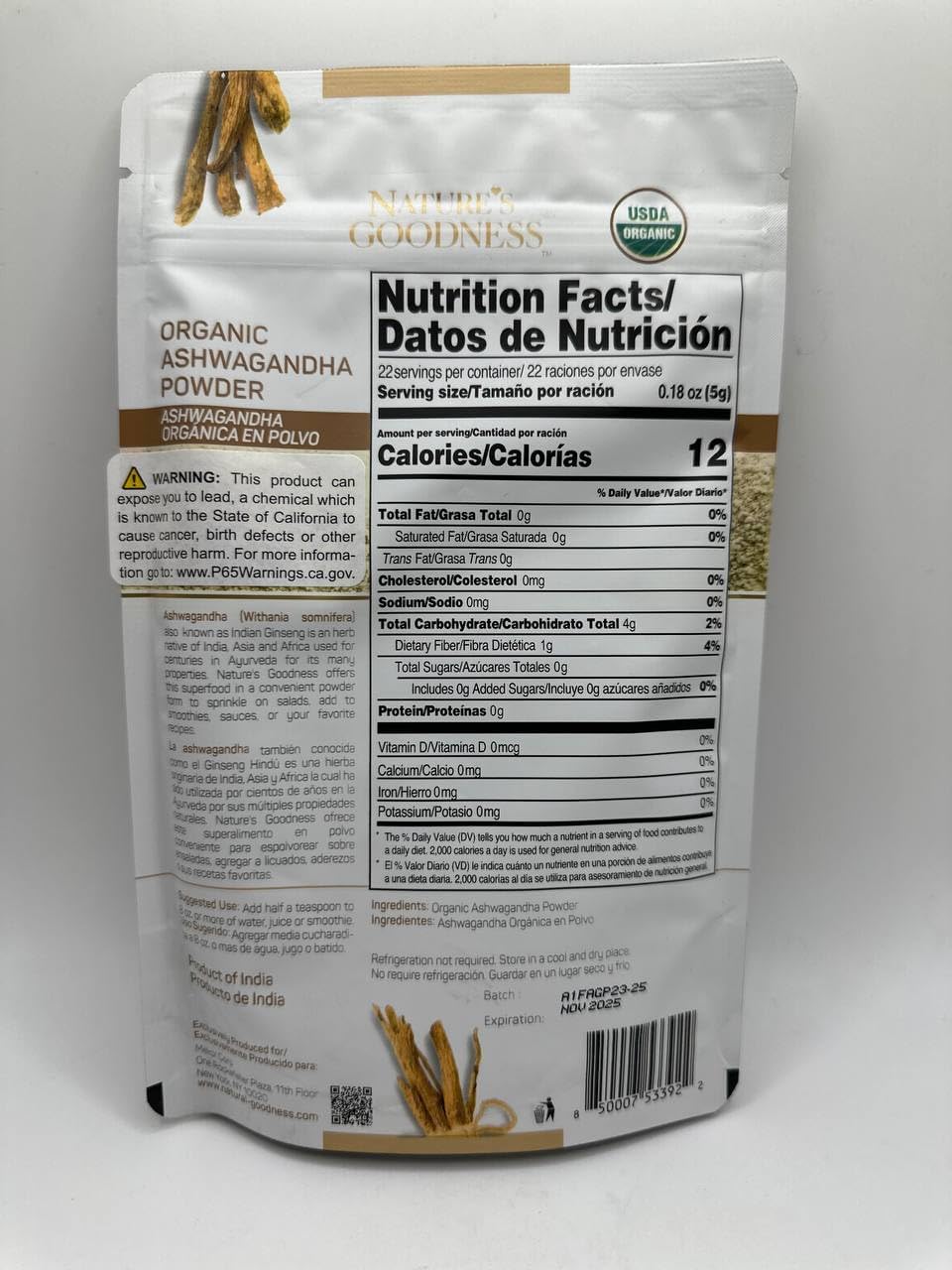 Organic Ashwagandha Powder - 22 Servings (4 oz) - Superfood Supplement from Nature's Goodness