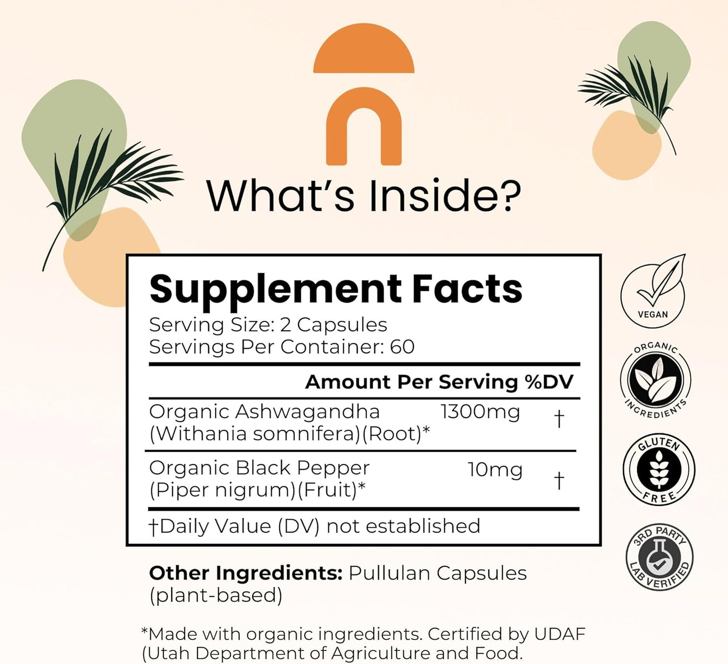Organic Ashwagandha Root Capsules 1300mg with Black Pepper - Stress & Mood Support - Thyroid & Immune Boost - Clarity & Energy - 120 Count