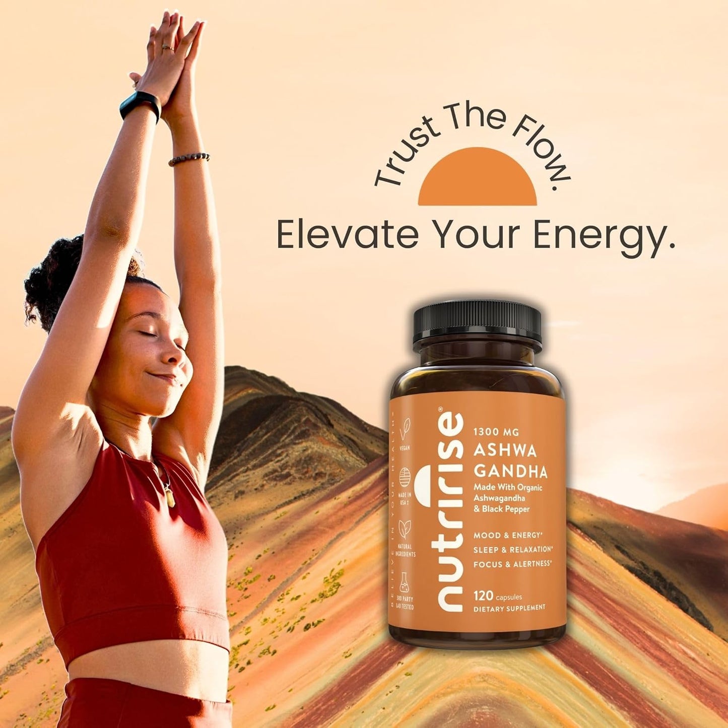Organic Ashwagandha Root Capsules 1300mg with Black Pepper - Stress & Mood Support - Thyroid & Immune Boost - Clarity & Energy - 120 Count