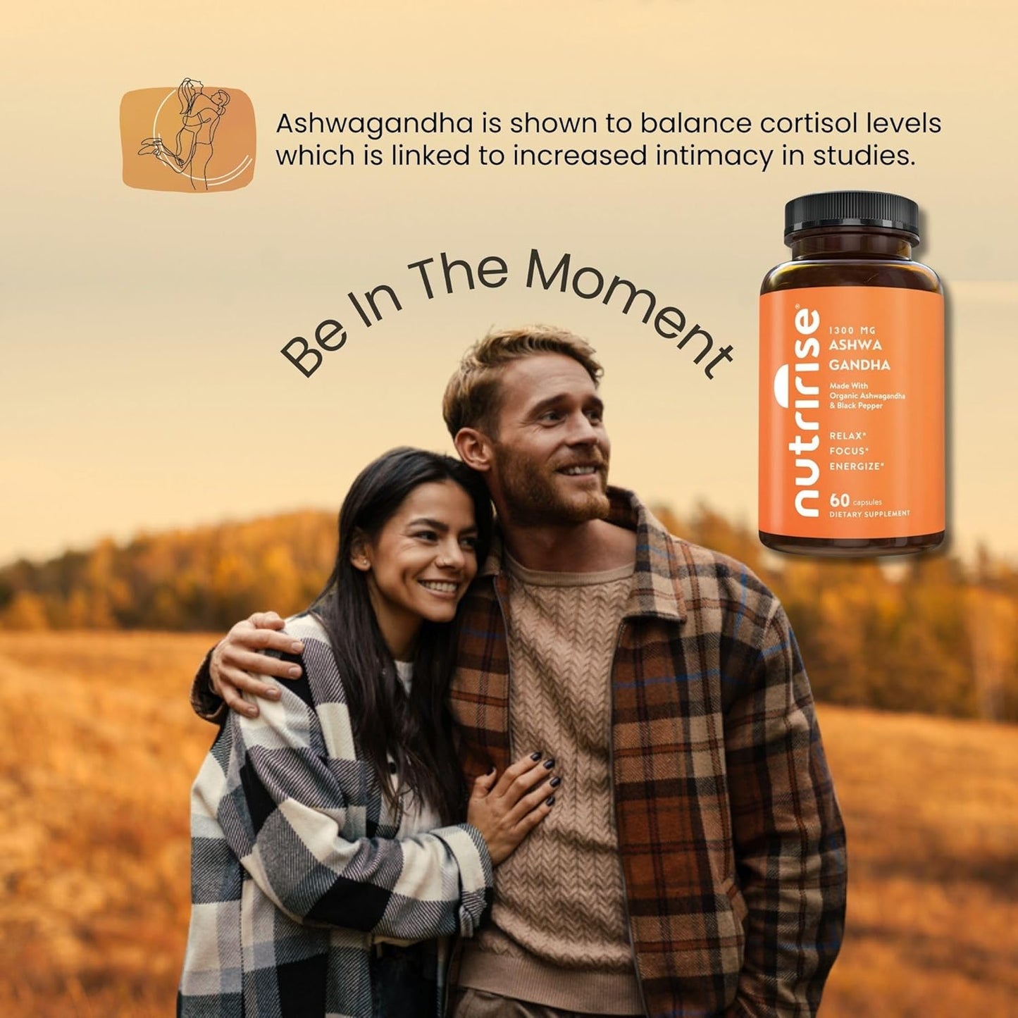 Organic Ashwagandha Root Capsules with Black Pepper - 1300mg Stress & Mood Support - Thyroid & Immune Supplement - Clarity, Focus, Energy - Gluten Free - 60 Count