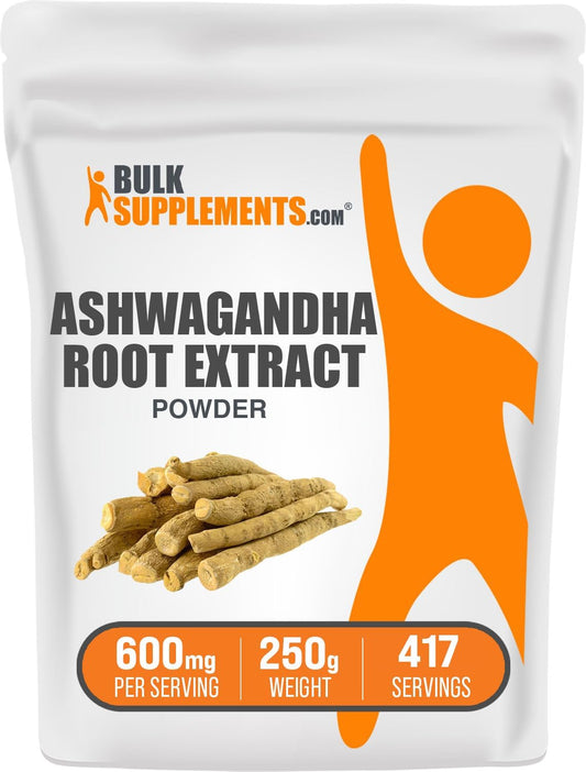 Organic Ashwagandha Root Extract Powder - Vegan Supplement, Gluten-Free - 600mg per Serving, 250g - Bulk Size