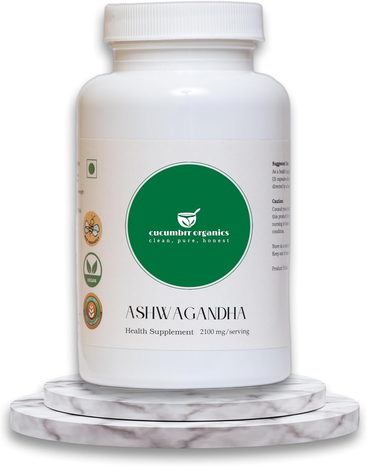 Organic Ashwagandha Root Extract Supplement - 90 Capsules by Cucumbrr Organics