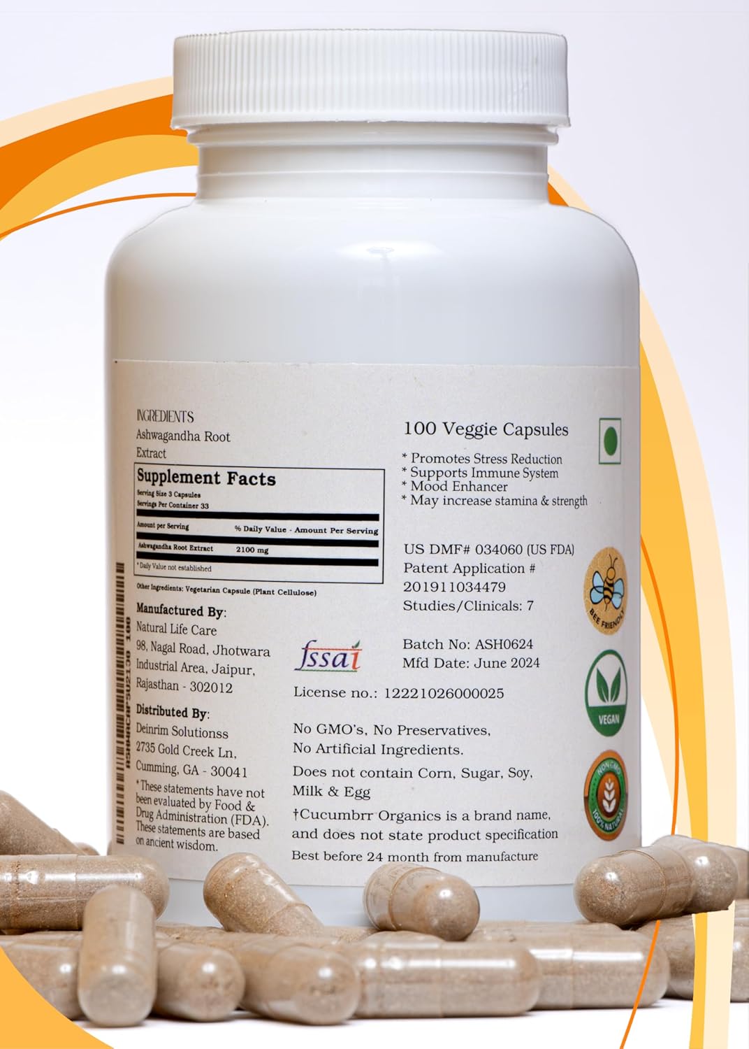 Organic Ashwagandha Root Extract Supplement - 90 Capsules by Cucumbrr Organics