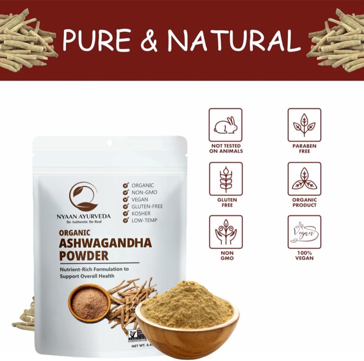 Organic Ashwagandha Root Powder for Stress Relief, Energy, Sleep, and Mood Support - 100gm Pack | Vegan, Non-GMO, Gluten-Free - Immune Health and Muscle Recovery from India