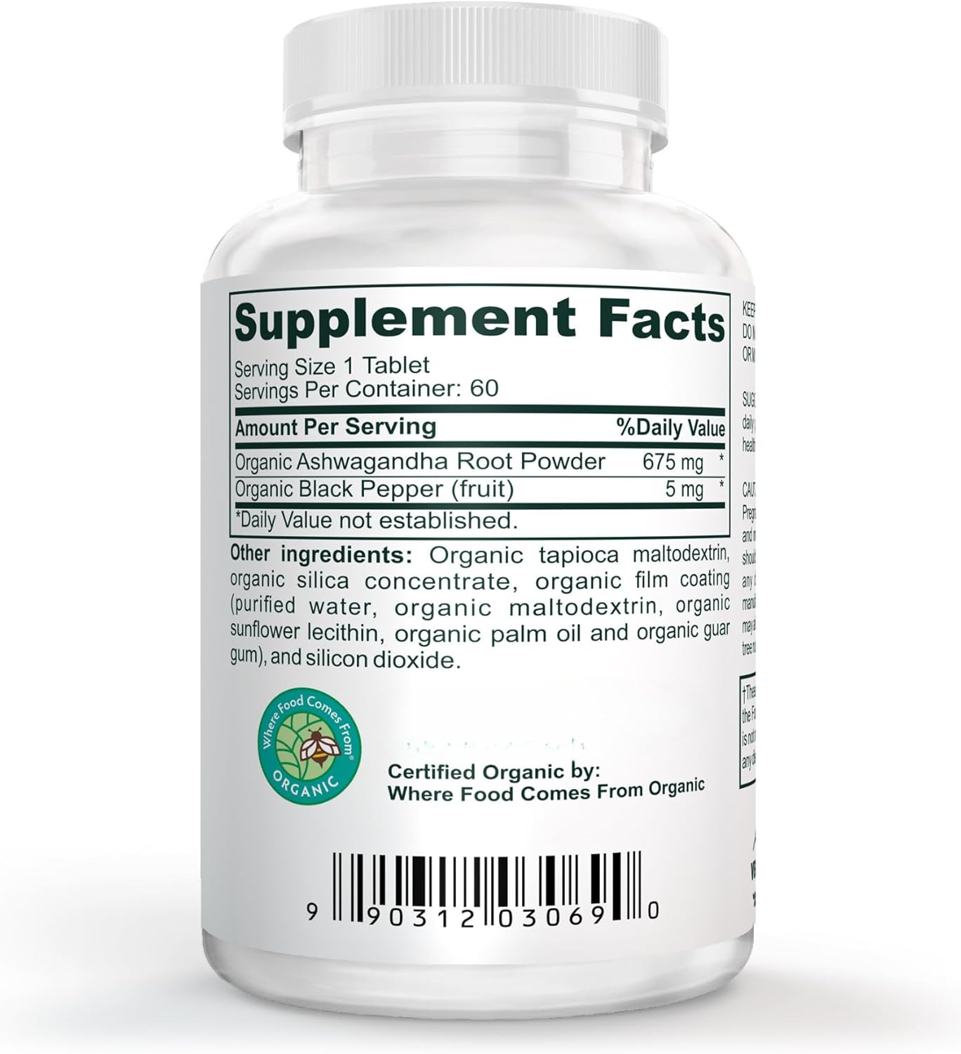 Organic Ashwagandha Root Powder with Black Pepper for Stress Support - 675mg, Cortisol Regulation Supplement, Vegan, Non-GMO - 60-Day Supply