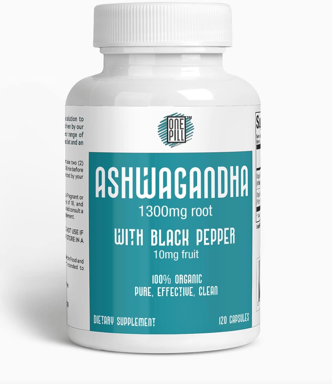 Organic ASHWAGANDHA Root Supplement 1300mg with Black Pepper - Natural Stress & Mood Support - 120 Capsules