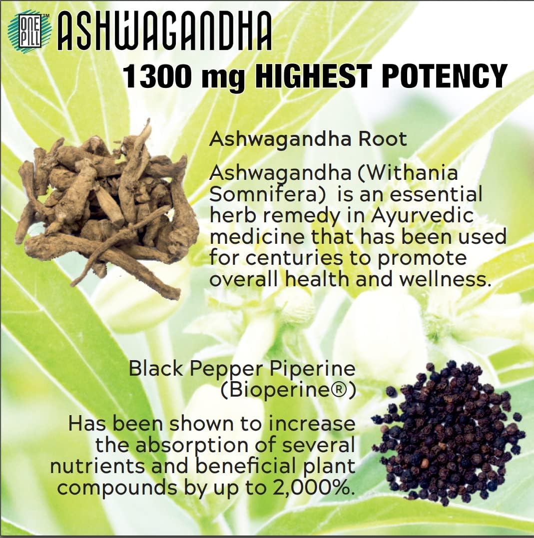Organic ASHWAGANDHA Root Supplement 1300mg with Black Pepper - Natural Stress & Mood Support - 120 Capsules