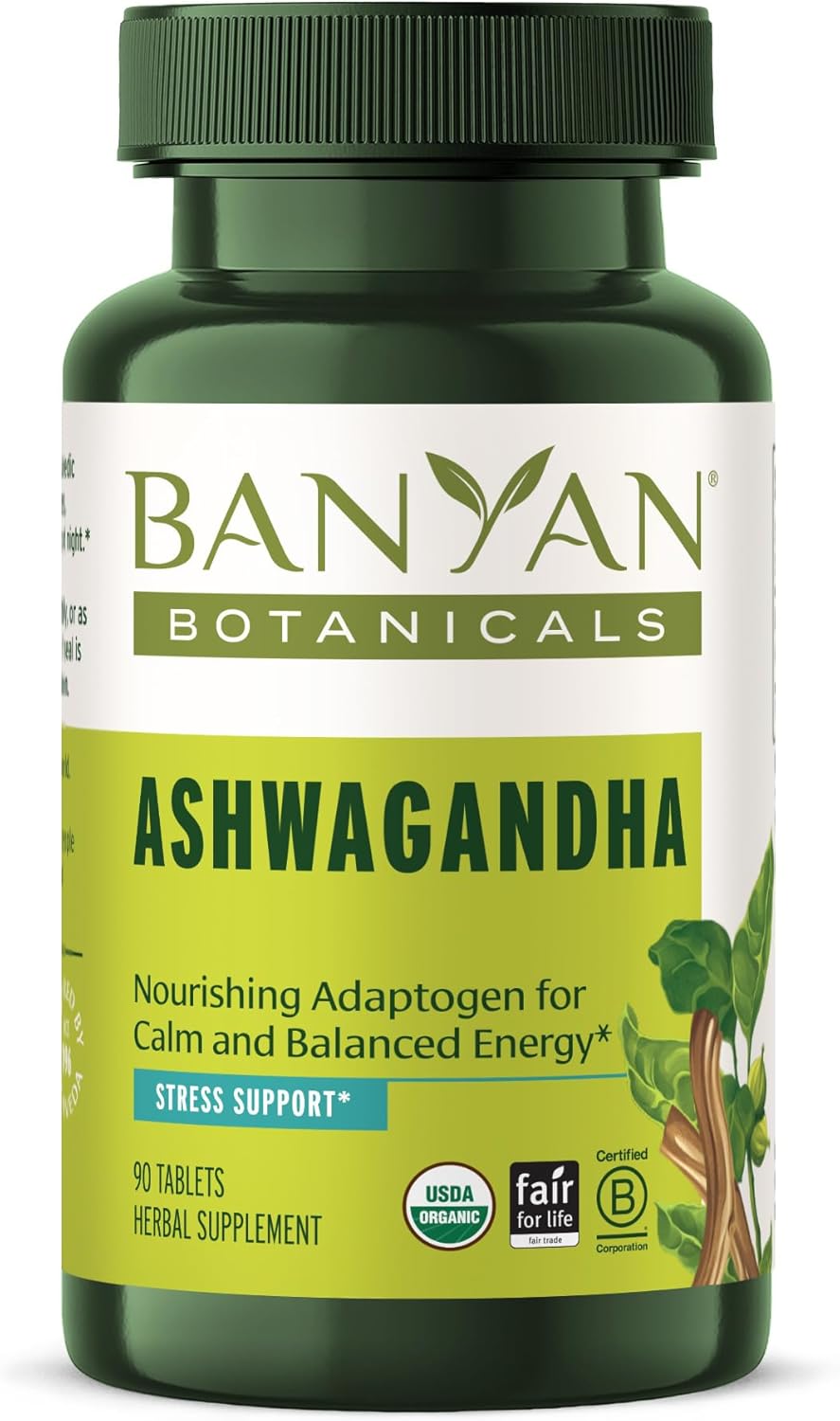 Organic Ashwagandha Root Tablets for Natural Energy and Stress Support - 90 Count Vegan Tablets - Non-GMO Adaptogen Supplement