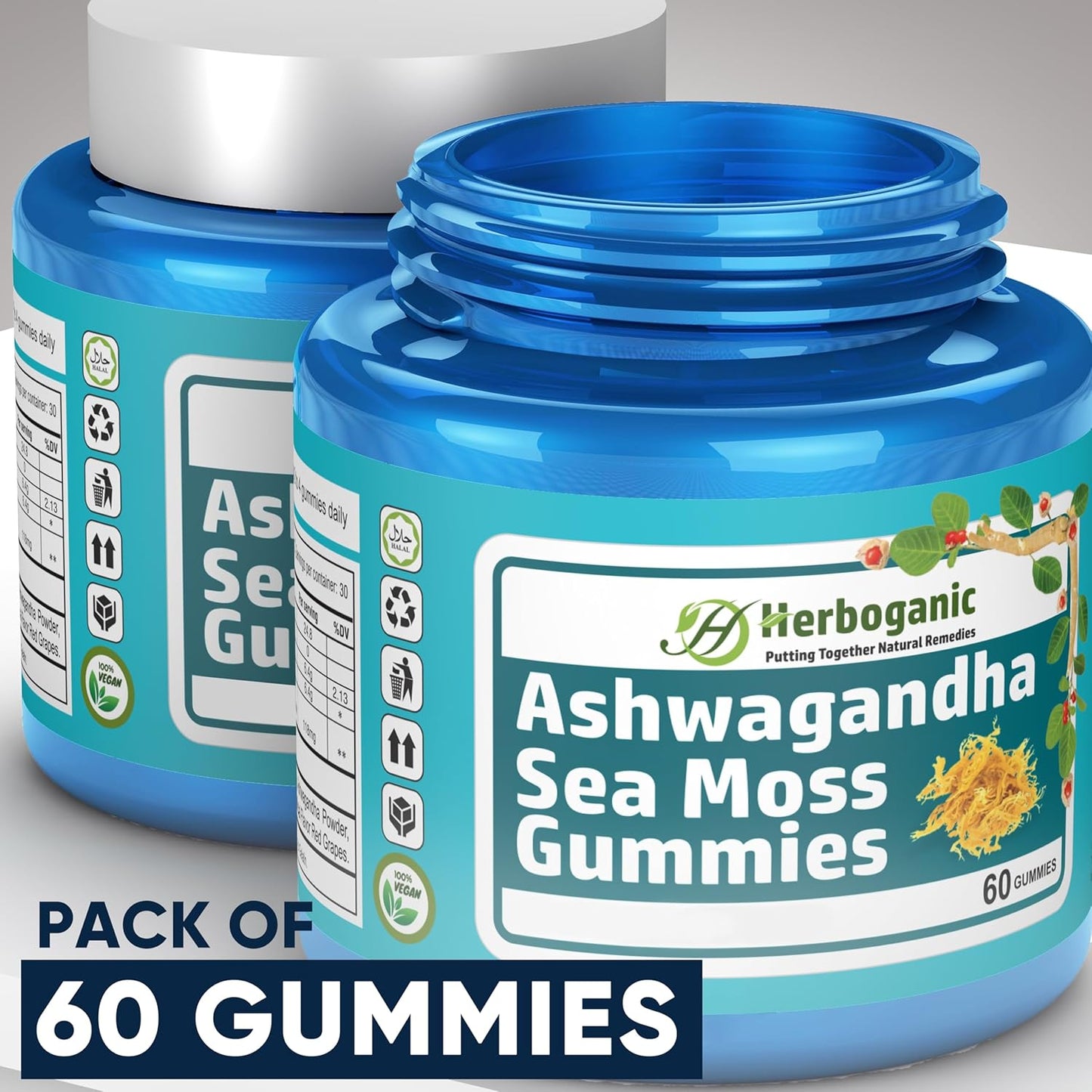 Organic Ashwagandha Sea Moss Gummies - 60 Count for Natural Wellness