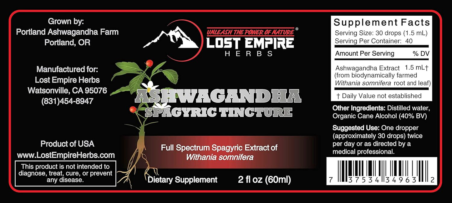 Organic Ashwagandha Spagyric Tincture - Liquid Drops for Men and Women - Promotes Sleep and Balances Cortisol - USA Grown Root Extract - 2 fl oz