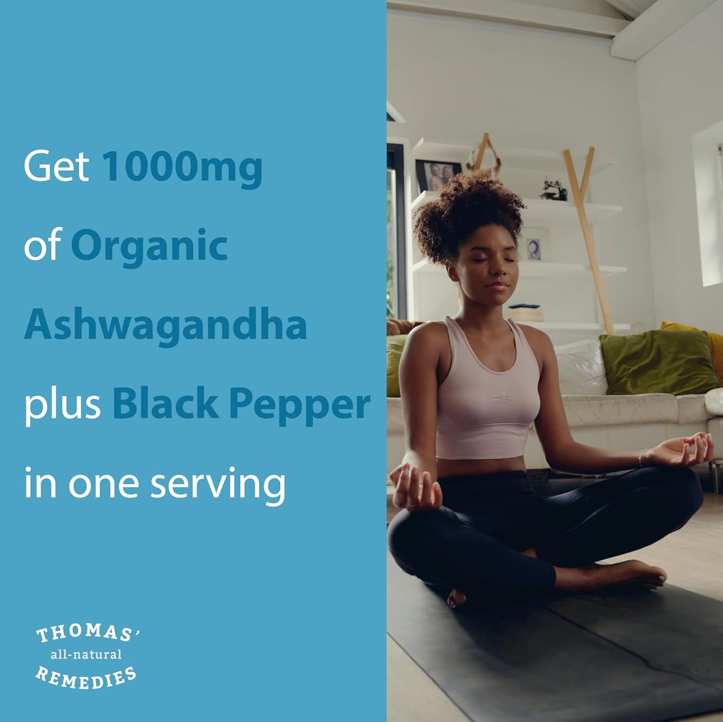 Organic Ashwagandha Stress Support Supplement - Pure 1000mg with Black Pepper for Enhanced Absorption - Vegan Formula with No Fillers - Boost Mood and Energy with Thomas' Remedies