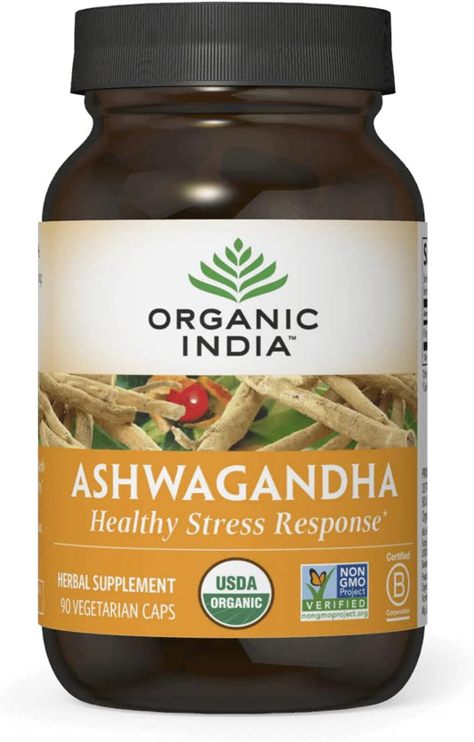 Organic Ashwagandha Supplement Capsules - Vegan, Gluten-Free, Non-GMO - Supports Stress Relief, Energy, Sleep - 90 ct.