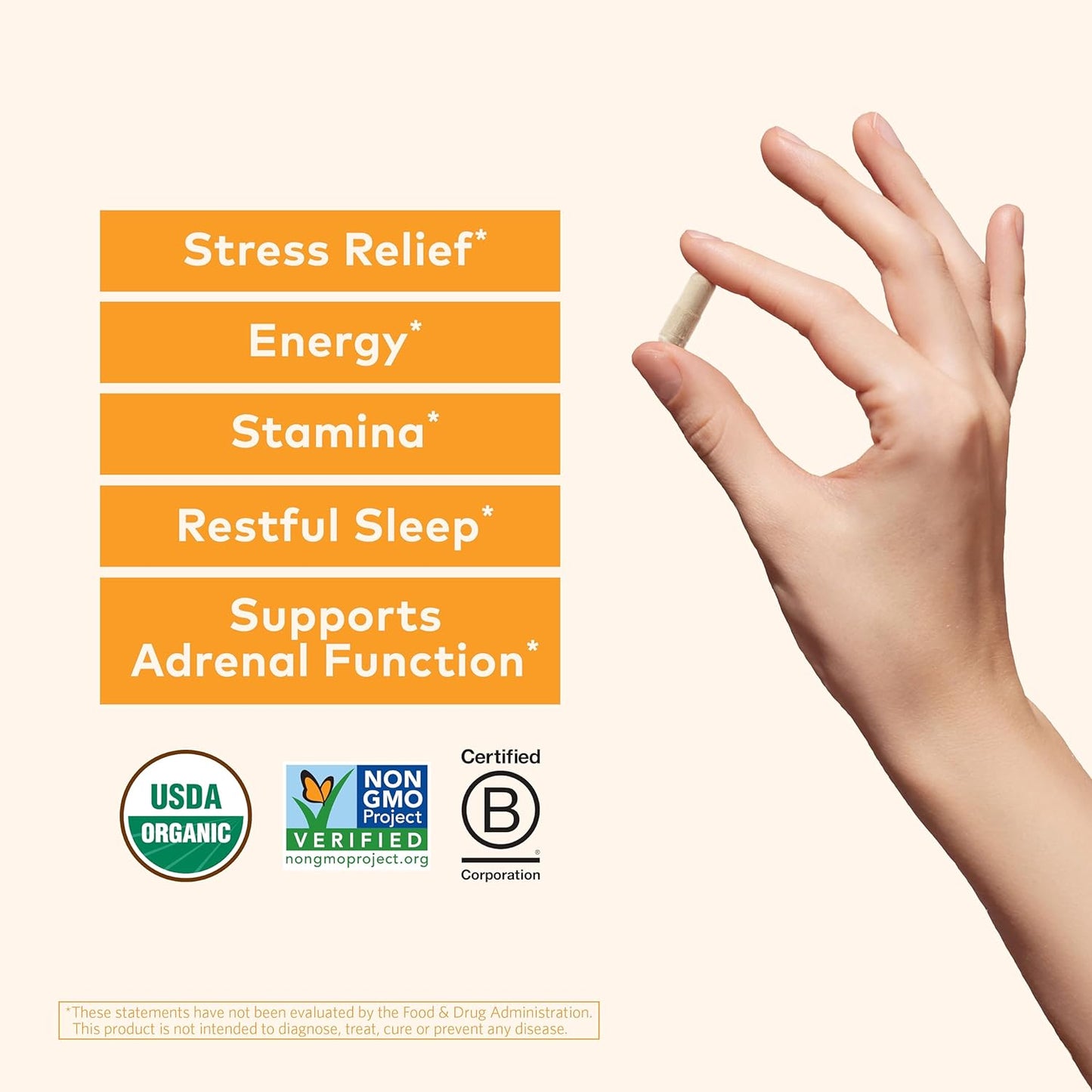 Organic Ashwagandha Supplement Capsules - Vegan, Gluten-Free, Non-GMO - Supports Stress Relief, Energy, Sleep - 90 ct.