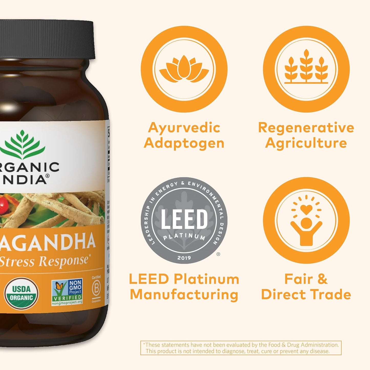 Organic Ashwagandha Supplement Capsules - Vegan, Gluten-Free, Non-GMO - Supports Stress Relief, Energy, Sleep - 90 ct.