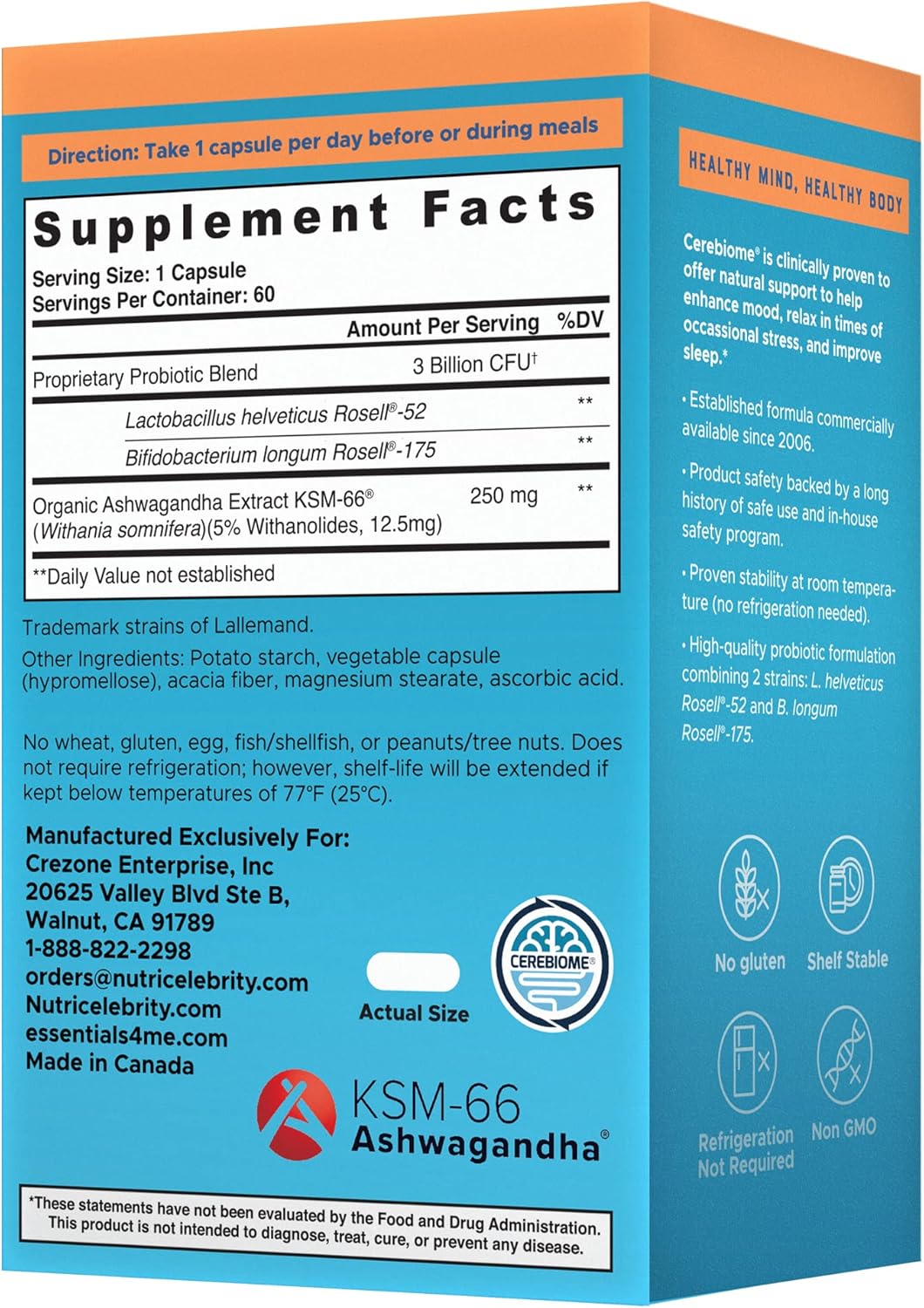 Organic Ashwagandha Supplement for Stress Relief, Mood Support, Sleep Aid, Brain Focus, Probiotics for Women, Gut Health - Vegan Non GMO Formula (60 Days)
