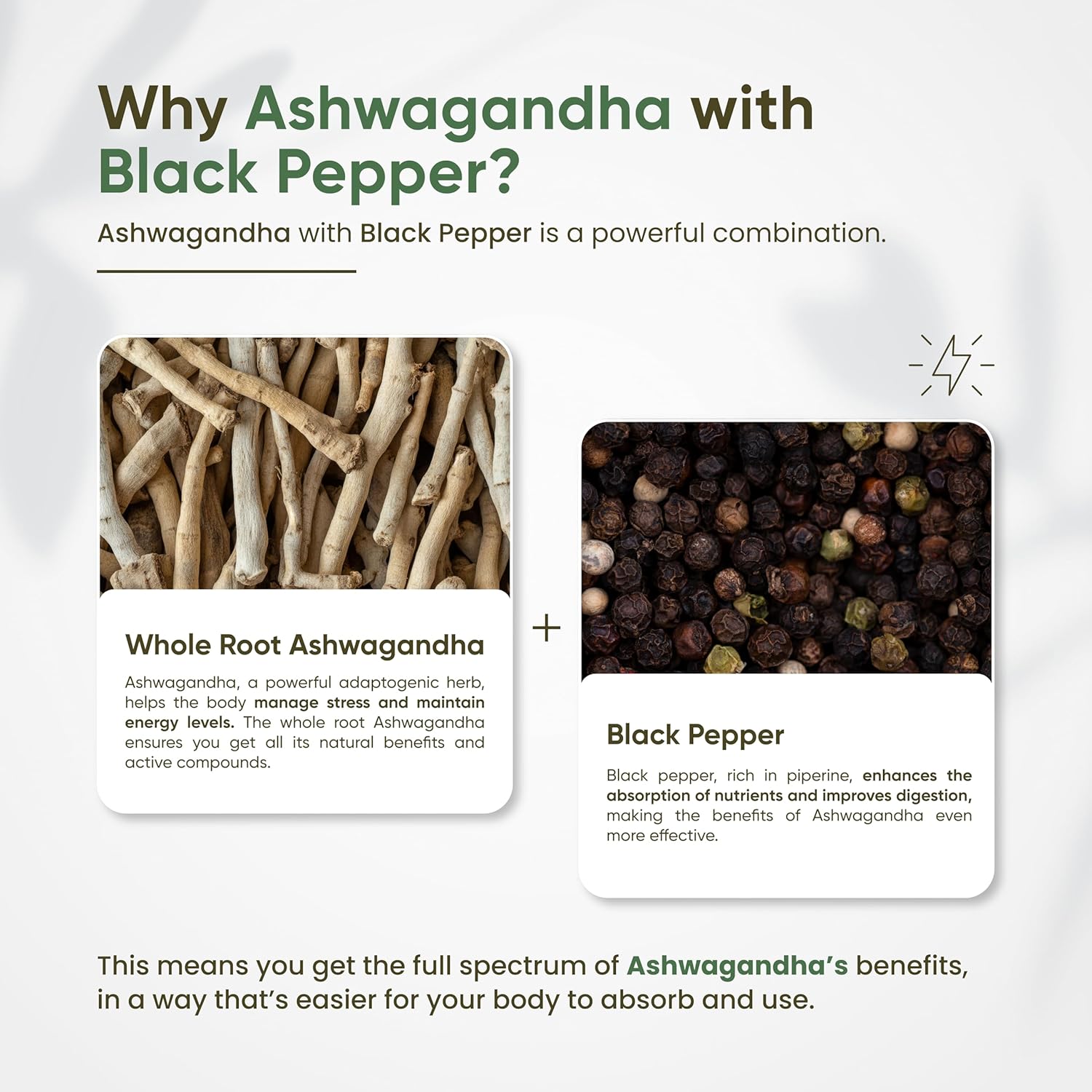 Organic Ashwagandha Tablets with Black Pepper for Stress Relief, Mood & Energy - Whole Root Formula - 120 Vegan Tablets