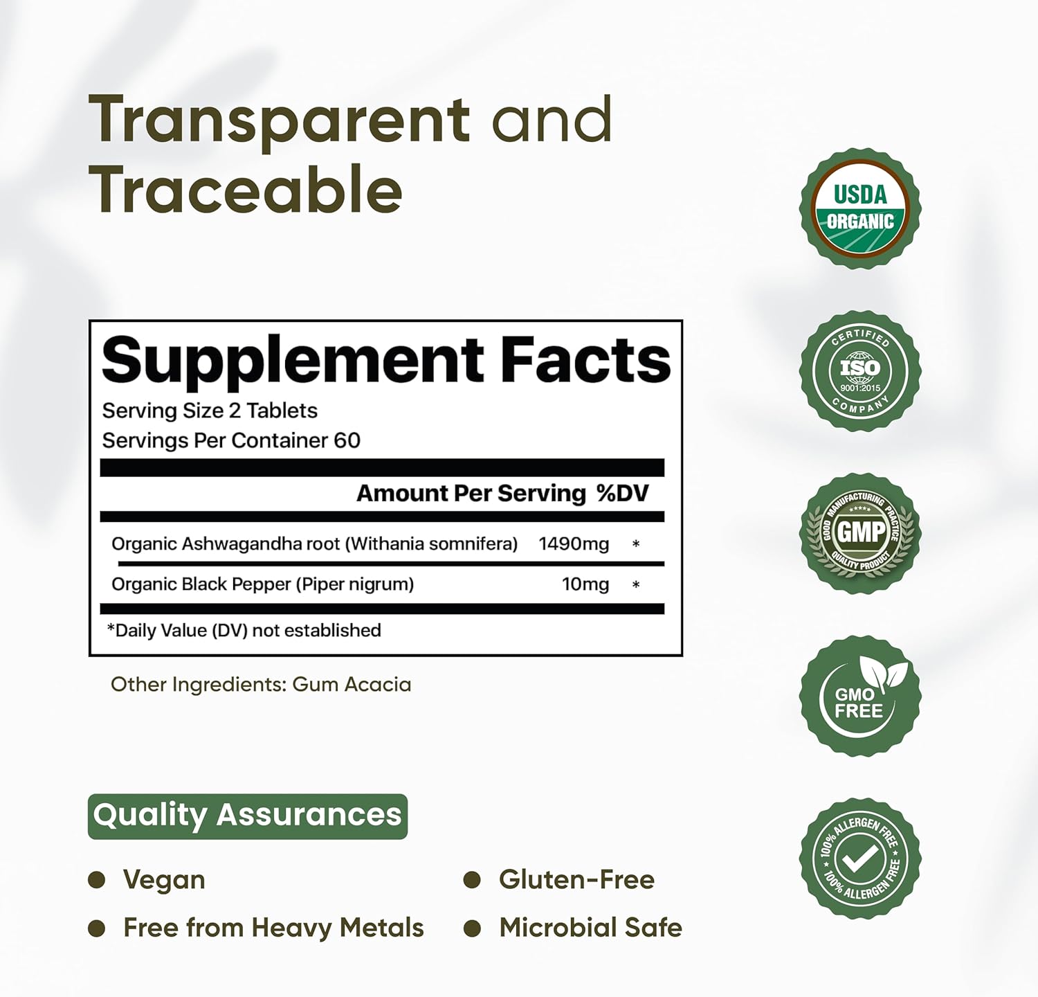 Organic Ashwagandha Tablets with Black Pepper for Stress Relief, Mood & Energy - Whole Root Formula - 120 Vegan Tablets