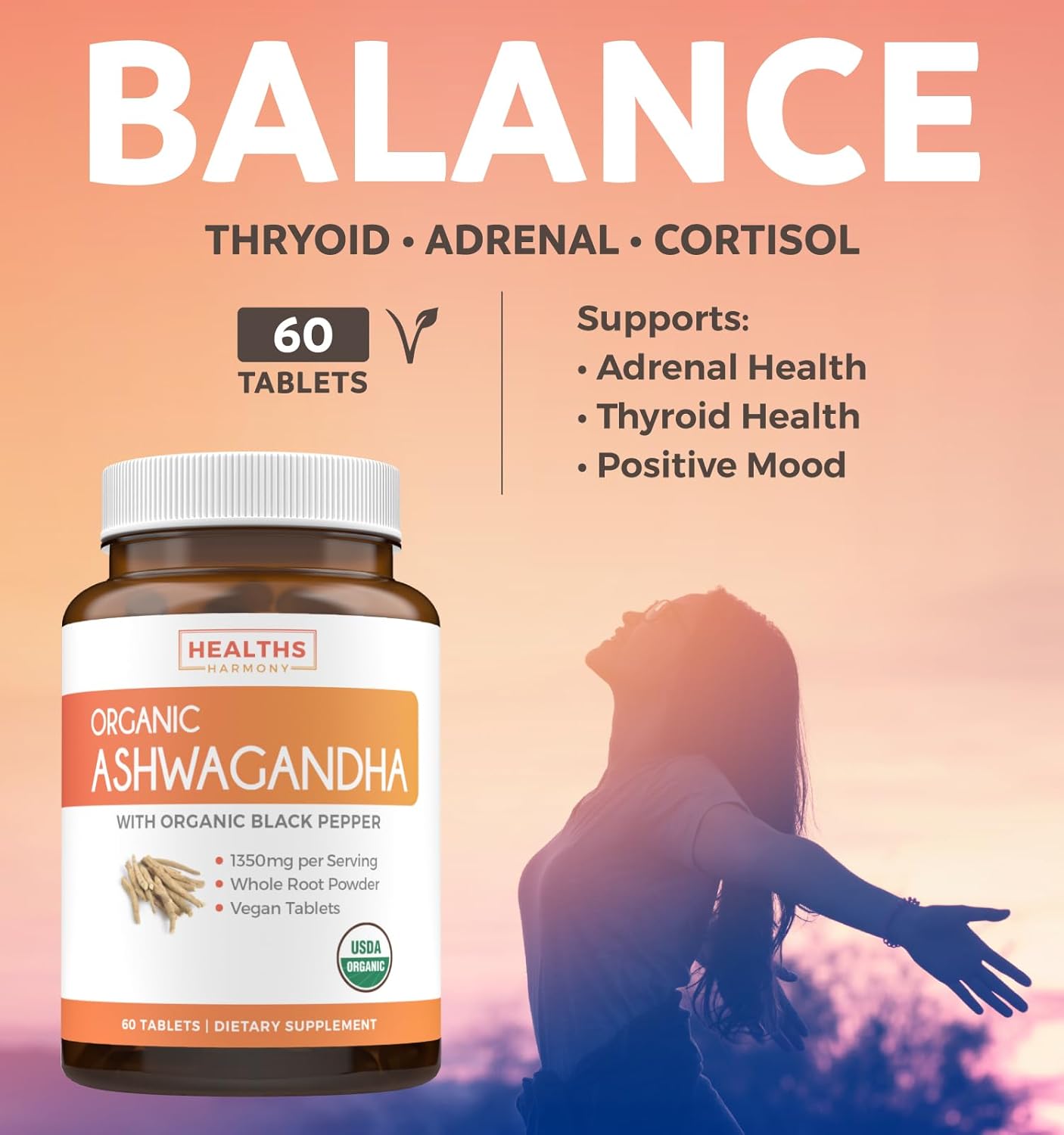 Organic Ashwagandha Thyroid Support Bundle - Adrenal & Cortisol Health Harmony - Energy Boost for Men & Women
