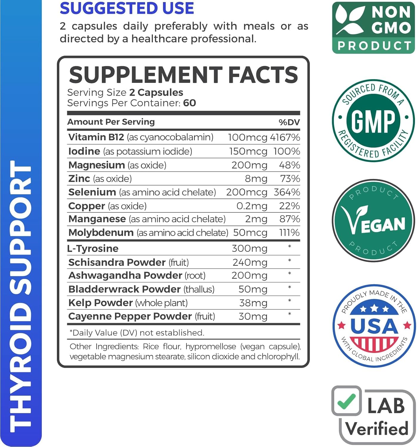 Organic Ashwagandha Thyroid Support Bundle - Adrenal & Cortisol Health Harmony - Energy Boost for Men & Women