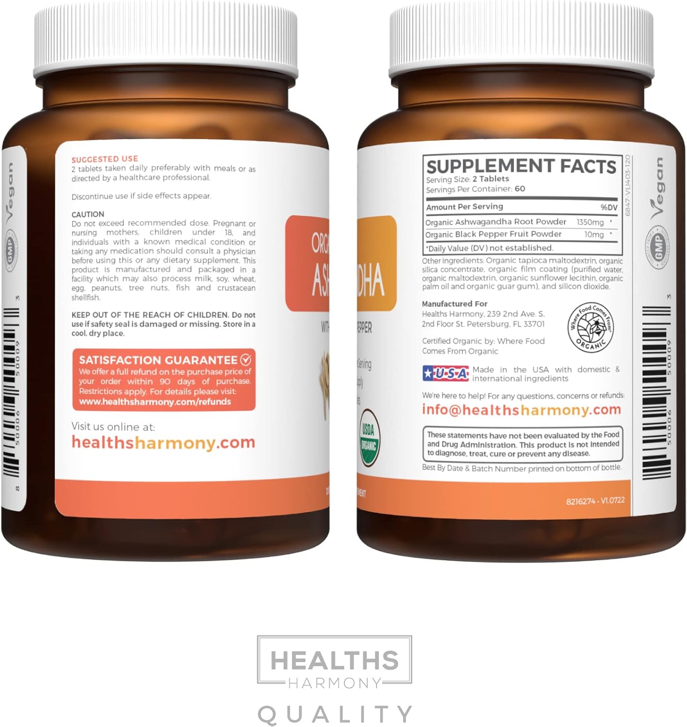 Organic Ashwagandha & Thyroid Support Pack - Balance Adrenal & Cortisol Levels - Daily Energy for Men & Women - 2-Month Supply