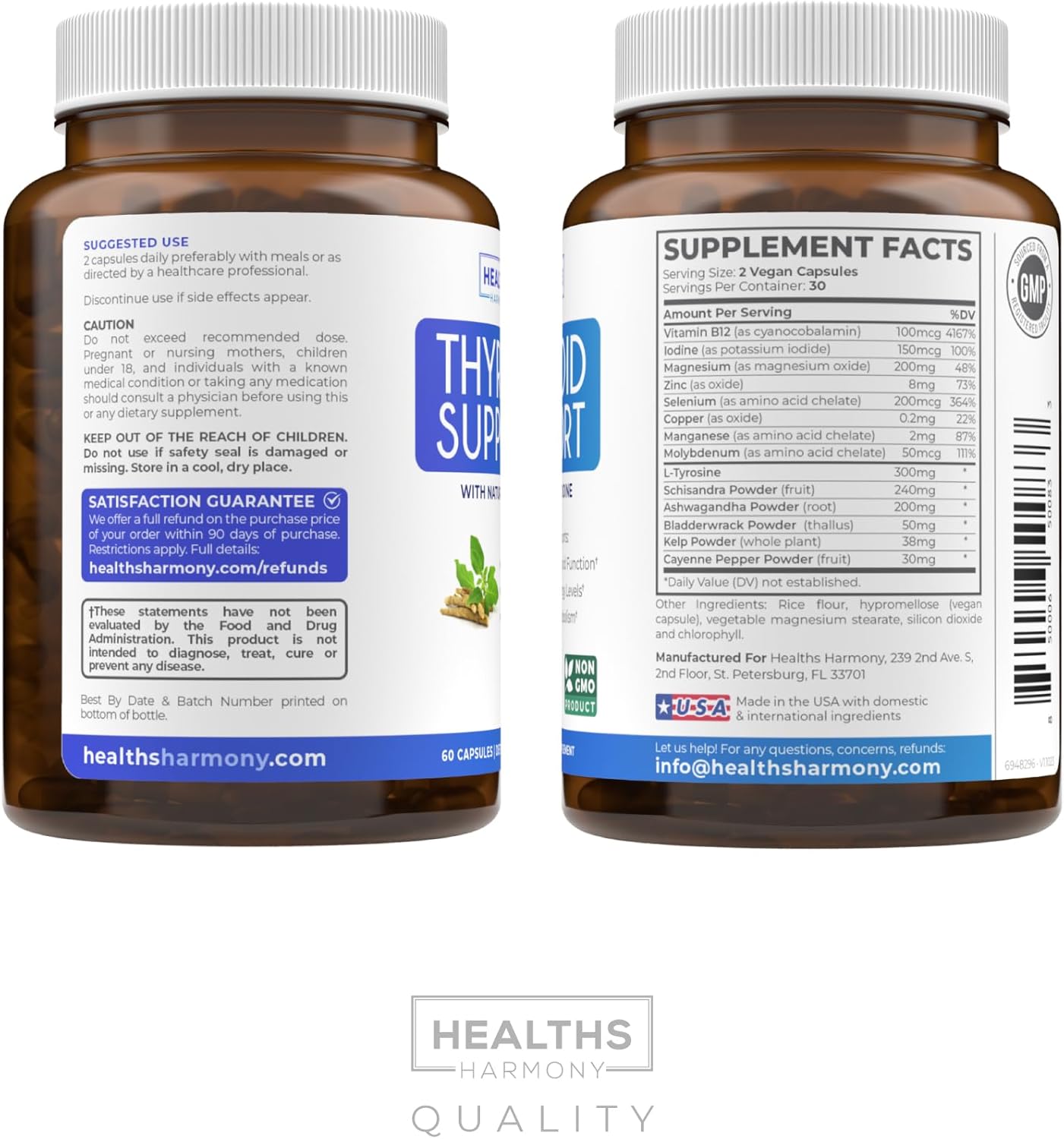 Organic Ashwagandha & Thyroid Support Pack - Balance Adrenal & Cortisol Levels - Daily Energy for Men & Women - 2-Month Supply