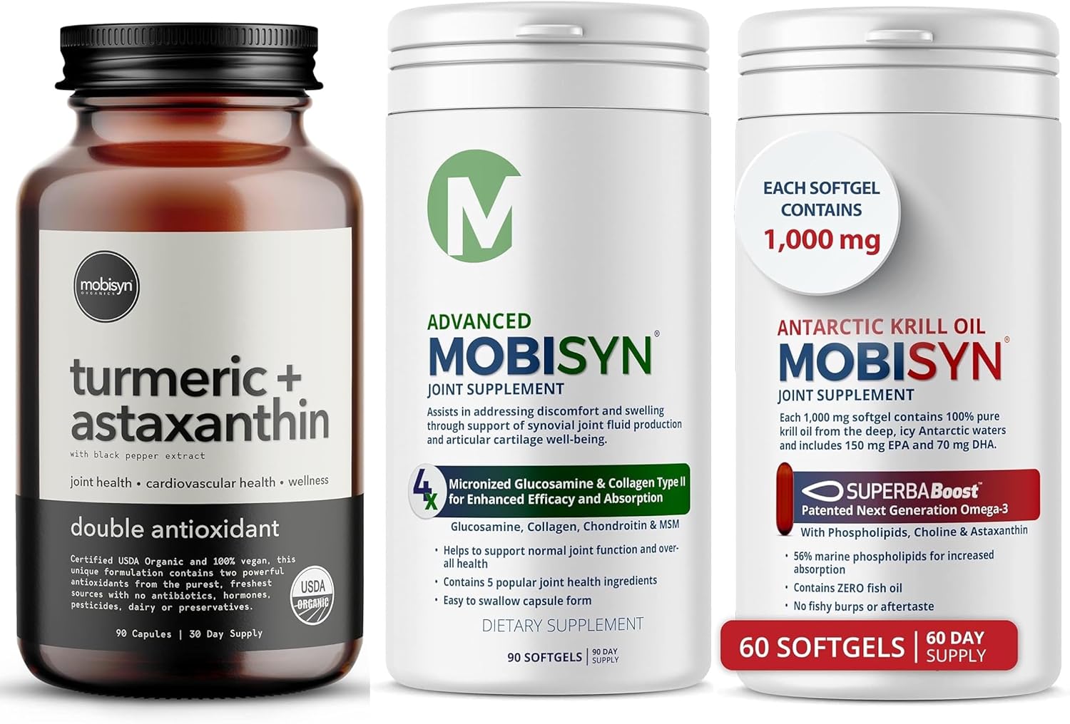 Organic Astaxanthin and Turmeric Curcumin Joint Support Bundle - Enhanced with Glucosamine, Collagen Type II, Chondroitin, MSM, Vitamin C, and Pure Krill Oil