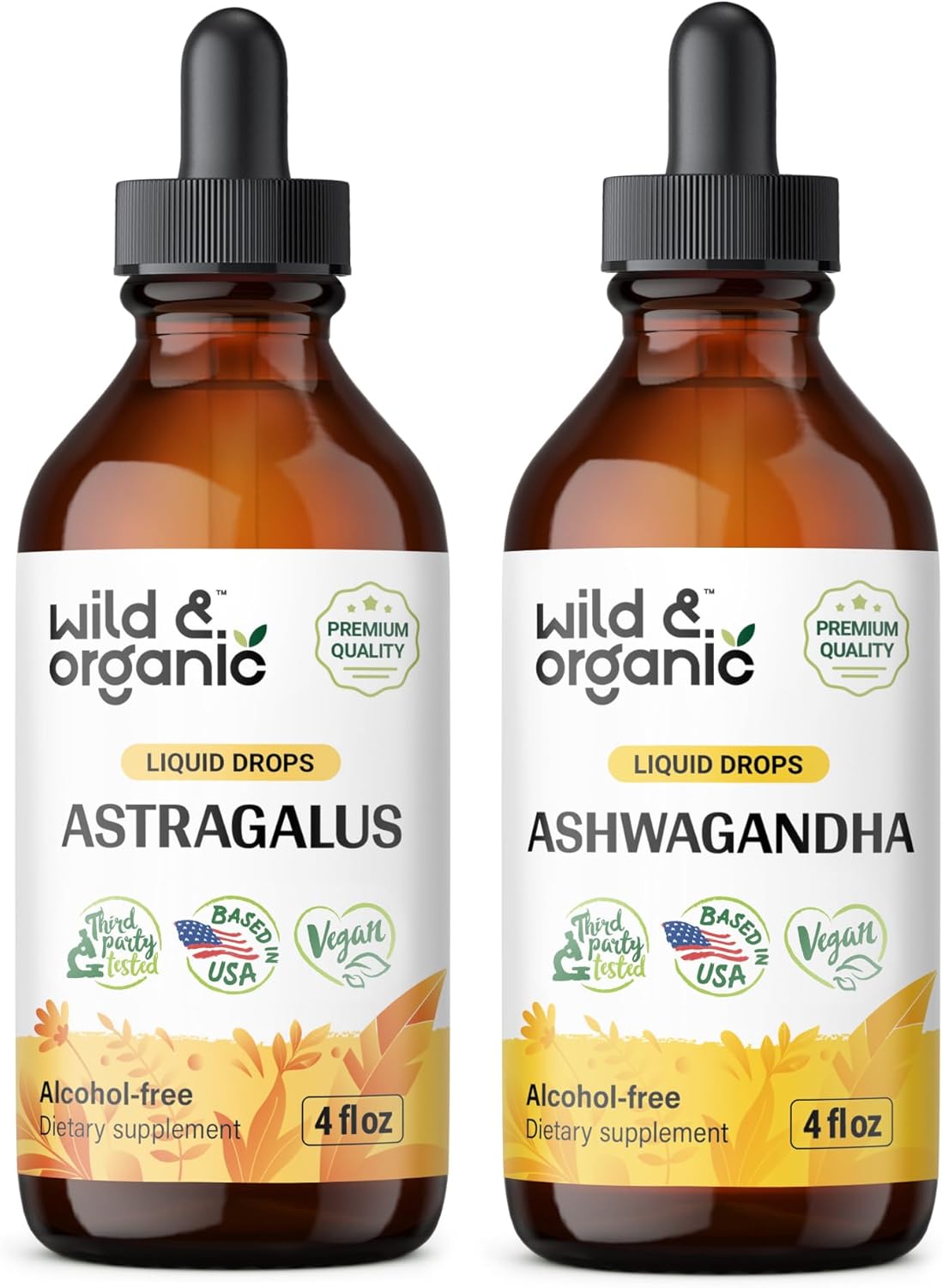 Organic Astragalus and Ashwagandha Tinctures Bundle - 4 fl oz Each