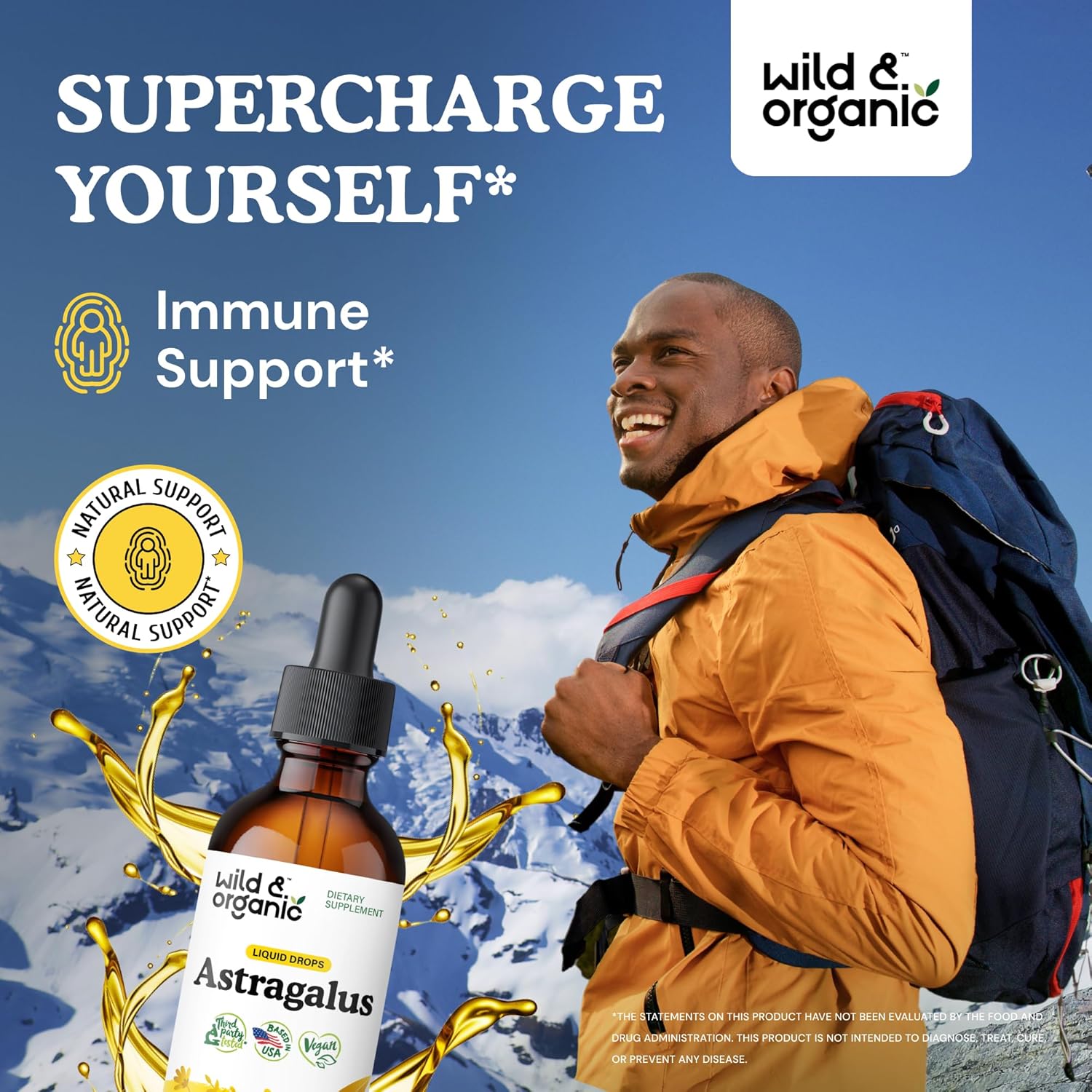 Organic Astragalus Root Extract Tincture - Immune Support Herbal Drops - Calming & Relaxing Supplement - Vegan, Sugar & Alcohol Free - 2 fl oz