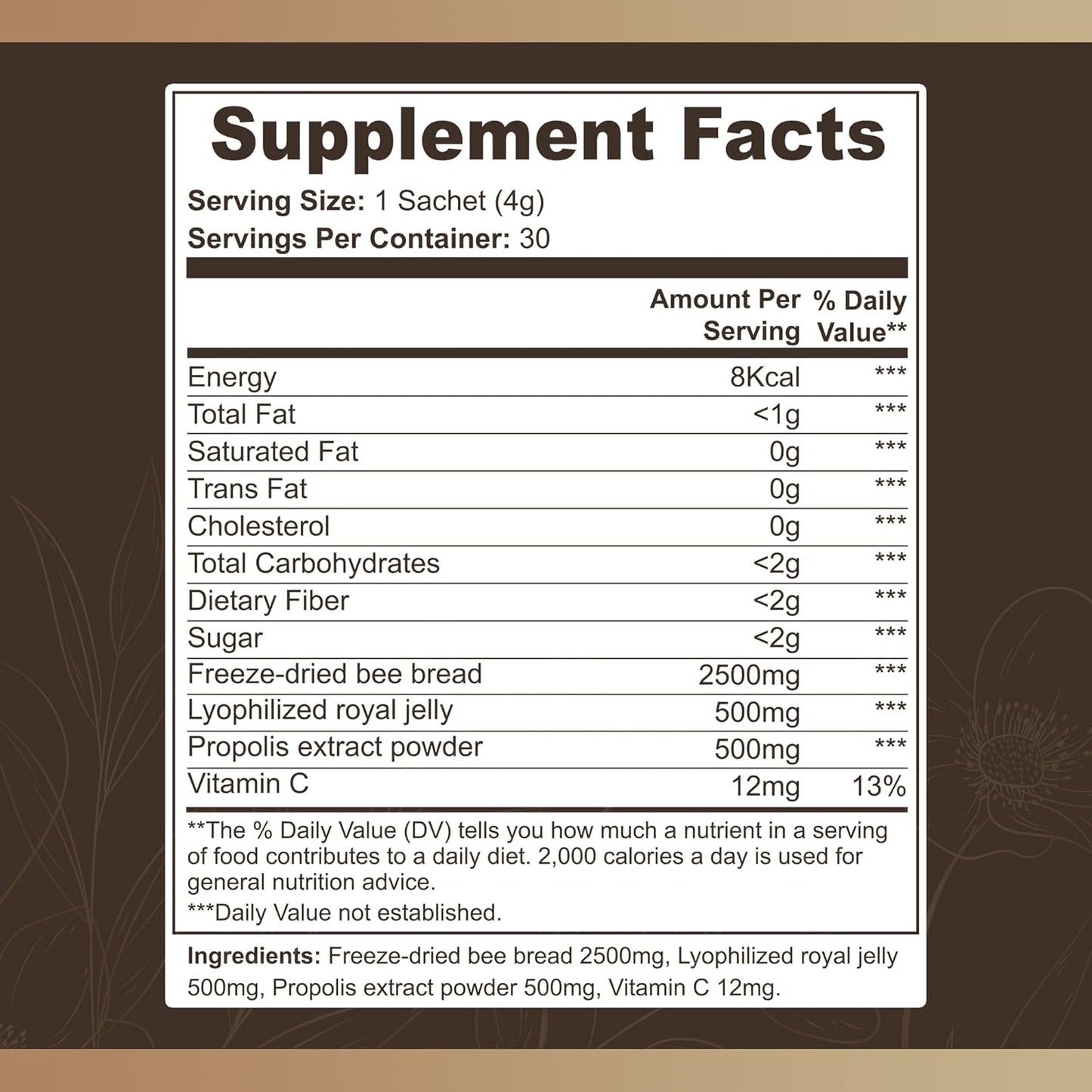 Organic Athena Bee Pearl Powder with Bee Bread, Royal Jelly, Propolis & Vitamin C - Supports Cellular Health, Immunity & Energy - Natural Multivitamin Sachets