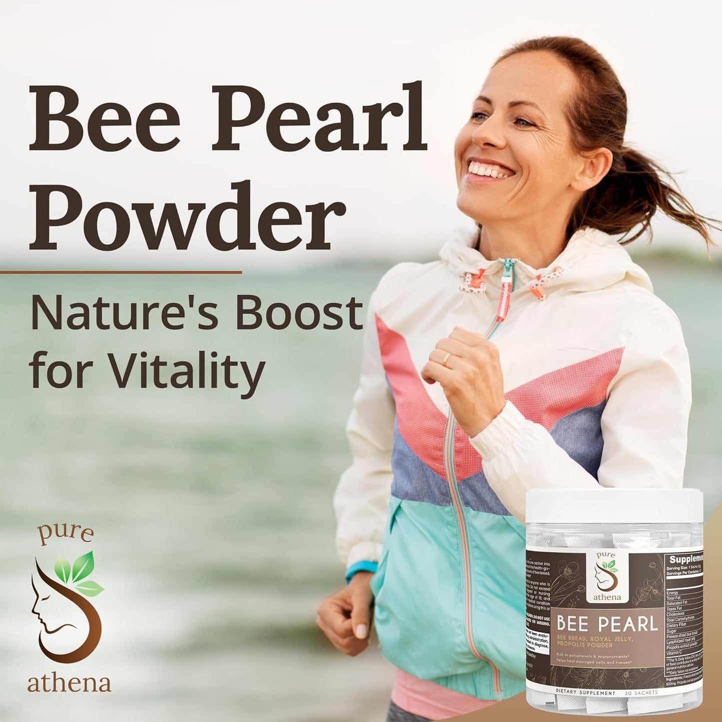 Organic Athena Bee Pearl Powder with Bee Bread, Royal Jelly, Propolis & Vitamin C - Supports Cellular Health, Immunity & Energy - Natural Multivitamin Sachets