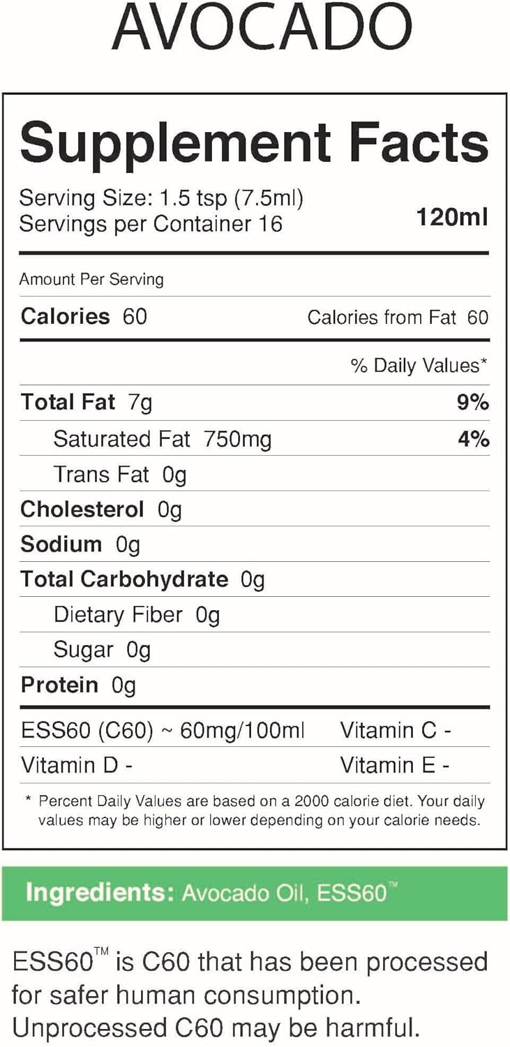 Organic Avocado Oil with ESS60 Antioxidants for Anti-Aging, Longevity, and Energy - 120ML