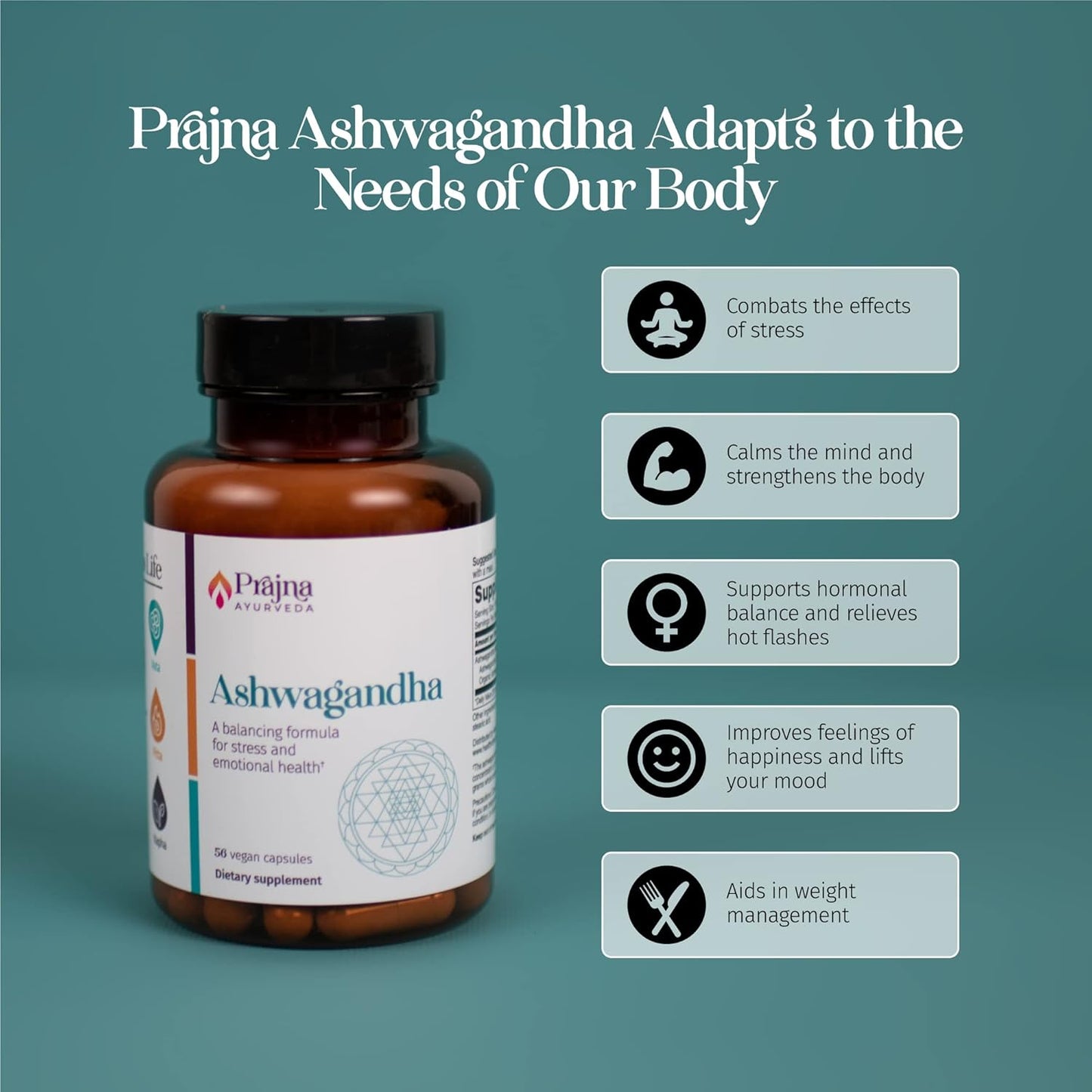 Organic Ayurvedic Ashwagandha Balancing Formula for Mind and Body, Controls Stress Cravings, Supports Hormone Balance - Vegan and Gluten-Free