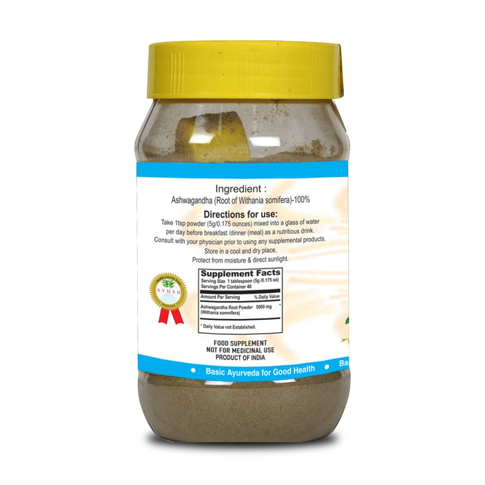 Organic Ayurvedic Ashwagandha Powder for Energy, Focus, and Mood Support - 7.05 Oz (200g)