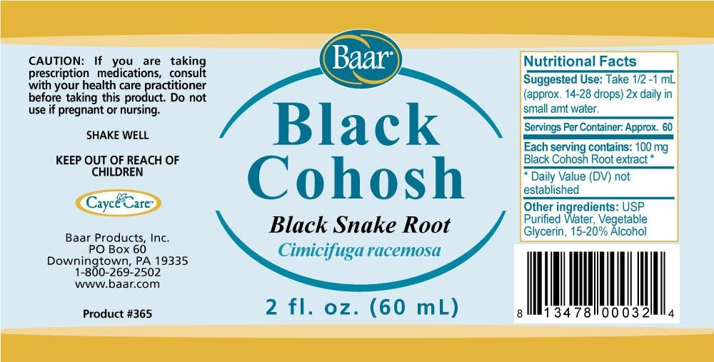 Organic Baar Black Cohosh Snakeroot Extract - 2 Ounces