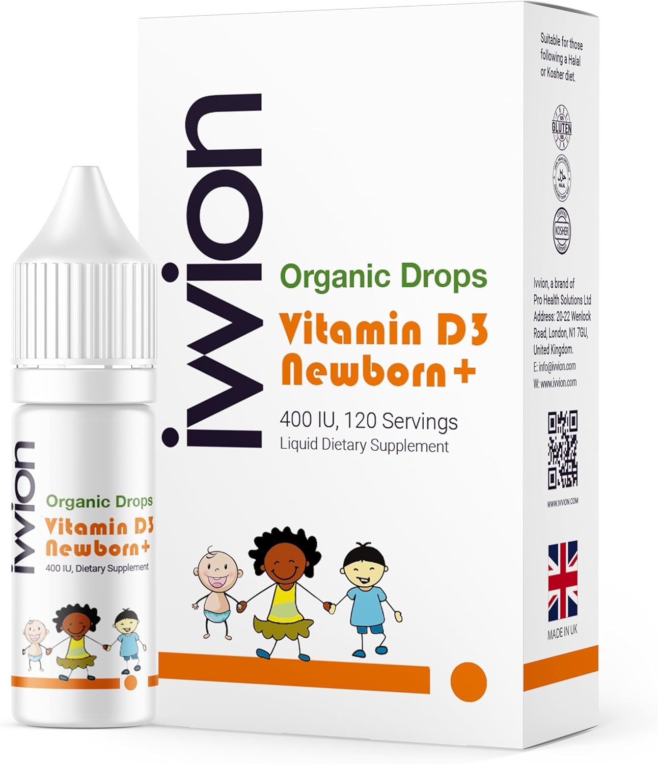 Organic Baby Vitamin D3 Drops - 400 IU for Infants, Newborns, and Toddlers - Non-GMO, Gluten-Free Liquid Supplement - Pediatrician Approved - 2.8 ml, 120 Servings