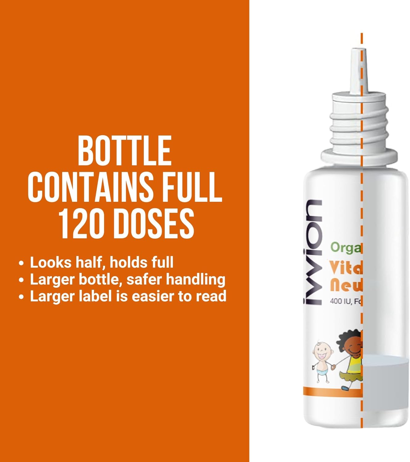 Organic Baby Vitamin D3 Drops - 400 IU for Infants, Newborns, and Toddlers - Non-GMO, Gluten-Free Liquid Supplement - Pediatrician Approved - 2.8 ml, 120 Servings