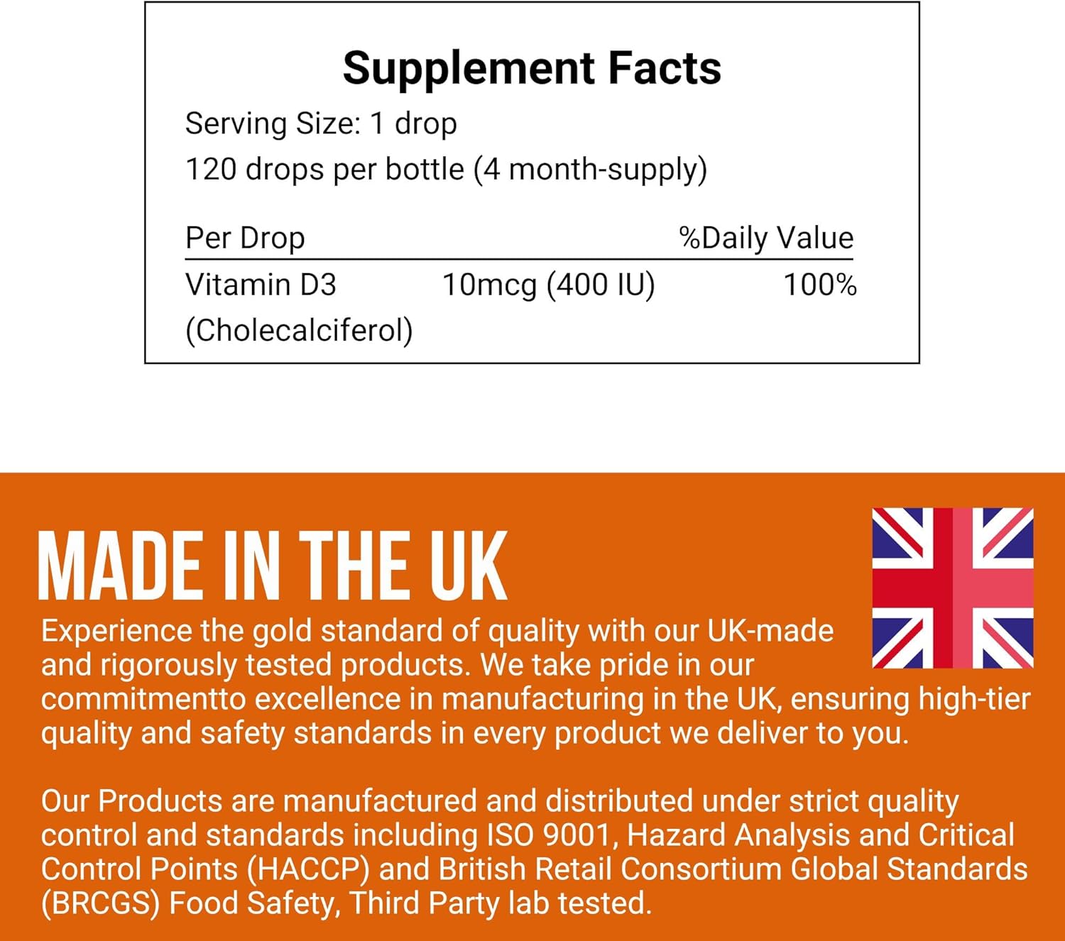 Organic Baby Vitamin D3 Drops - 400 IU for Infants, Newborns, and Toddlers - Non-GMO, Gluten-Free Liquid Supplement - Pediatrician Approved - 2.8 ml, 120 Servings