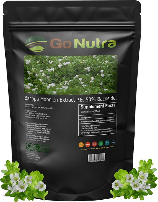 Organic Bacopa Monnieri Extract Powder - 50% Bacosides - Herbal Brahmi Supplement (4 oz.) by Go Nutra