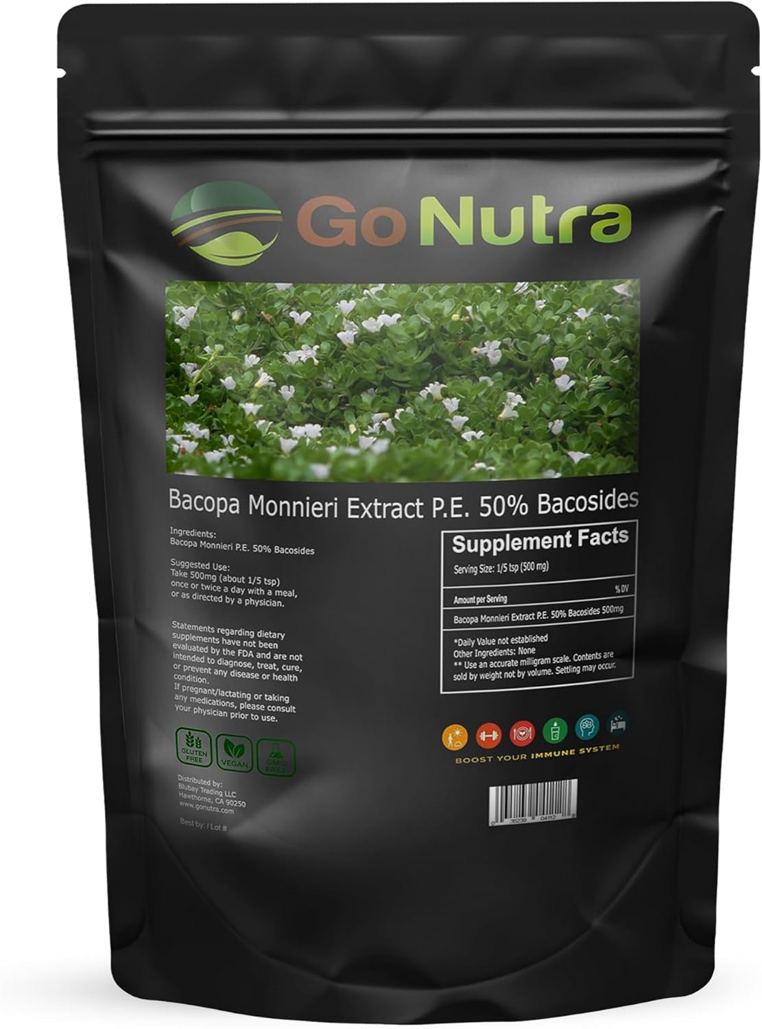 Organic Bacopa Monnieri Extract Powder - 50% Bacosides - Herbal Brahmi Supplement (4 oz.) by Go Nutra