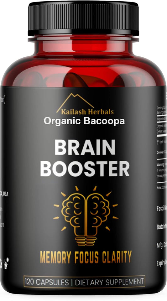 Organic Bacopa Monnieri Nootropic Brain Supplement for Mental Focus and Memory - 120 Capsules, 500mg - Kailash Herbals
