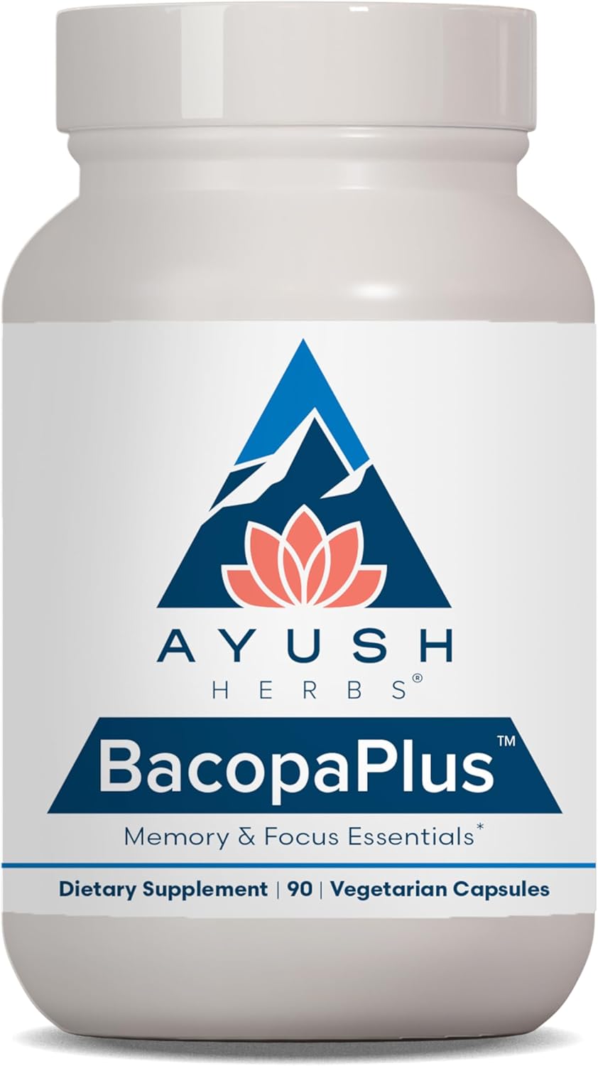 Organic BacopaPlus Supplement for Memory & Focus with Ginkgo and Ashwagandha - 90 Vegetarian Capsules