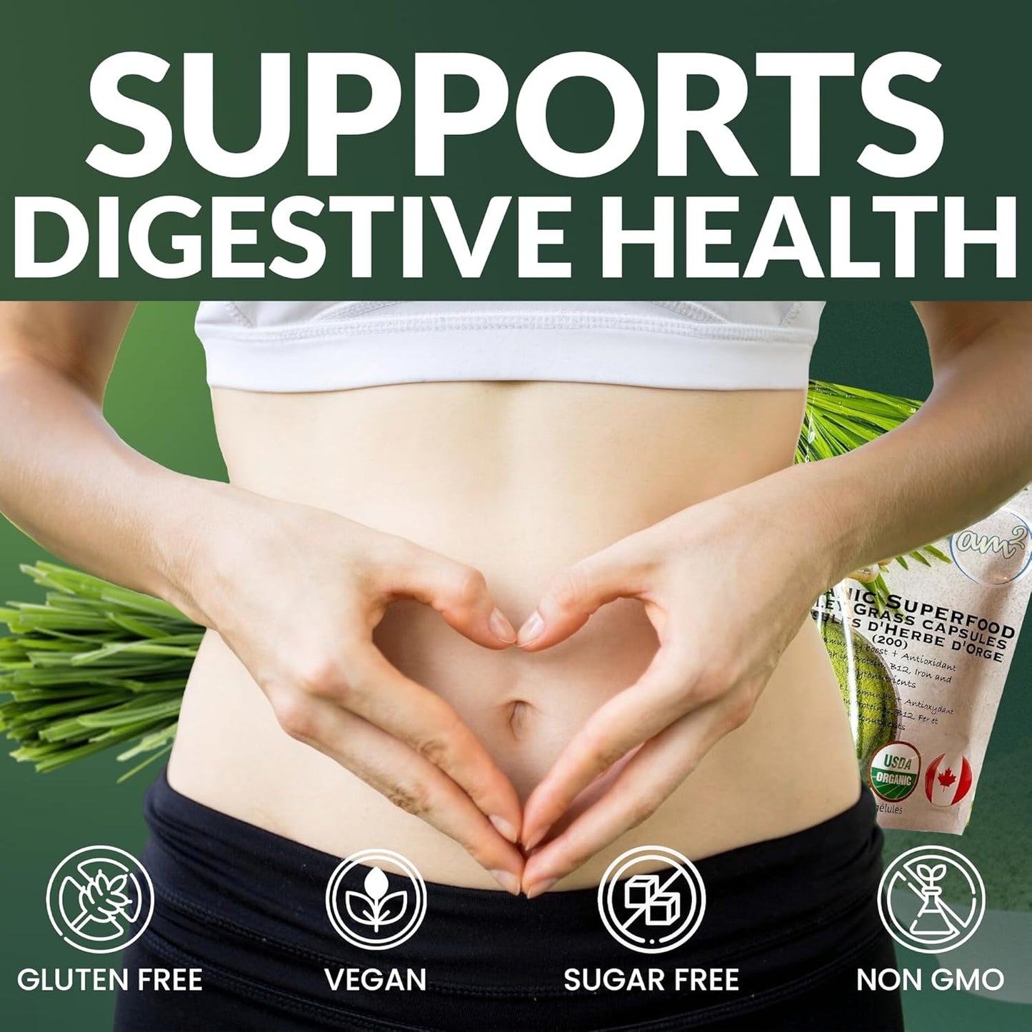 Organic Barley Grass Capsules - Pure Juice Powder, Green Superfood Supplement - High in Fiber & Antioxidants - Boost Immunity & Digestive Health - 200 Capsules