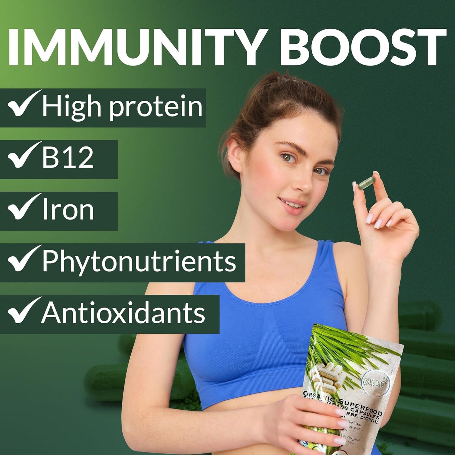 Organic Barley Grass Capsules - Pure Juice Powder, Green Superfood Supplement - High in Fiber & Antioxidants - Boost Immunity & Digestive Health - 200 Capsules