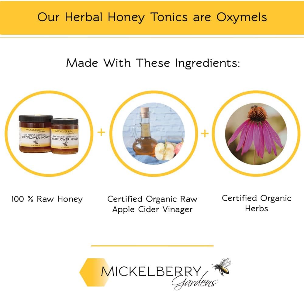 Organic Bee Pollen Honey Tonic for Respiratory Support - Raw Honey Oxymel with Stinging Nettle - 8 Oz (2 Pack)