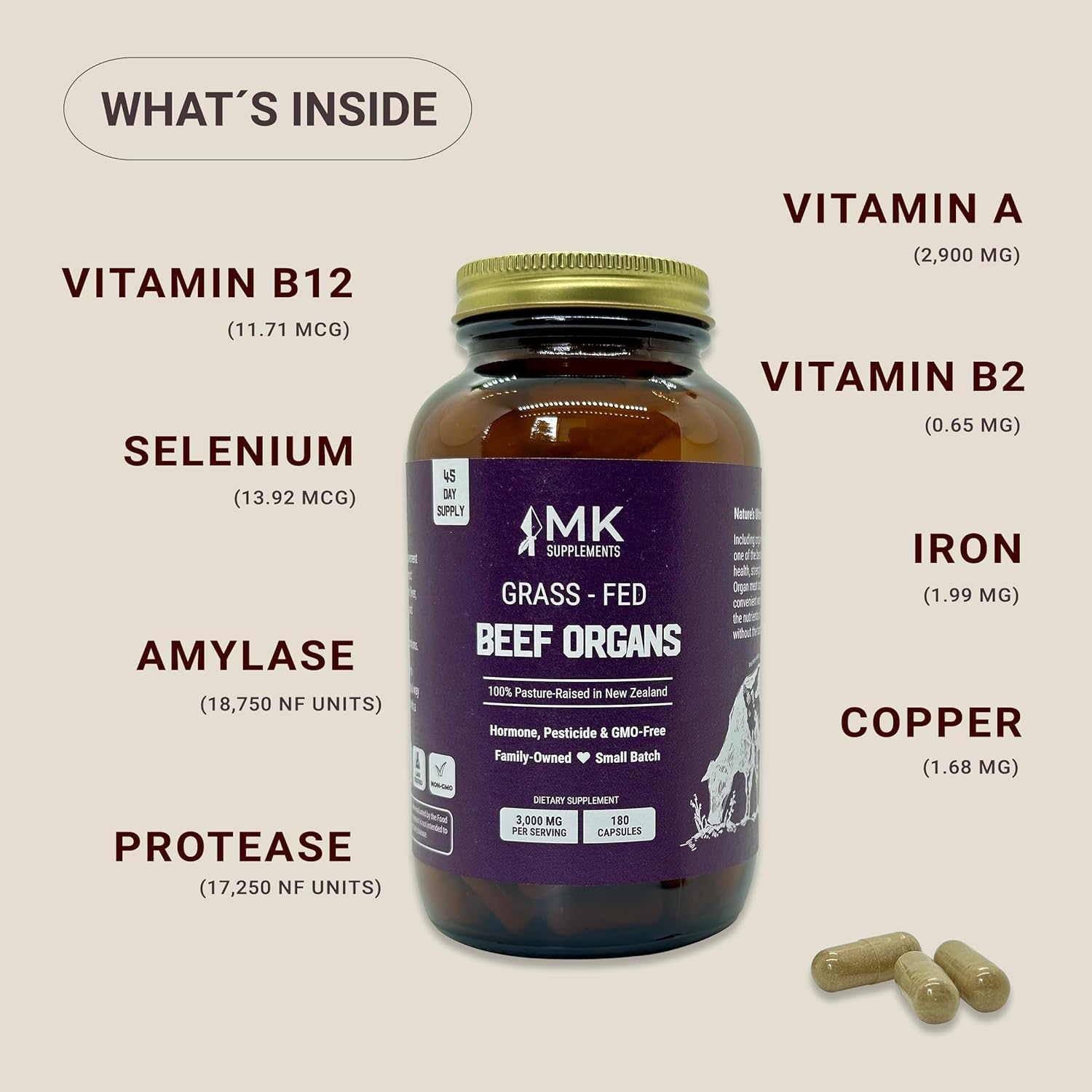 Organic Beef Liver, Bone & Marrow, Organs, Heart & Spleen Supplement Pack
