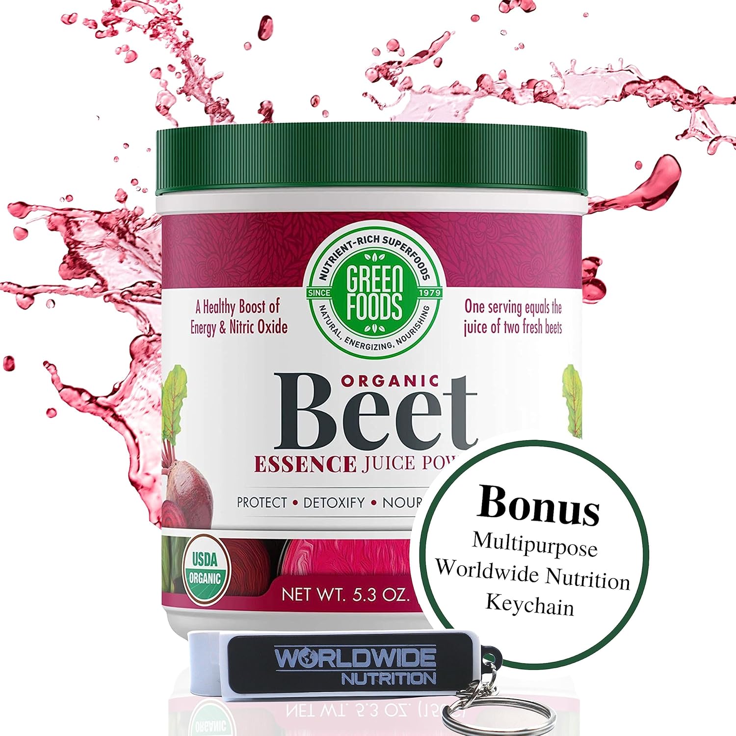 Organic Beet Essence Juice Powder - Nitric Oxide Superfood for Natural Energy and Endurance - 5.3oz (30 Servings) - Worldwide Nutrition Green Foods